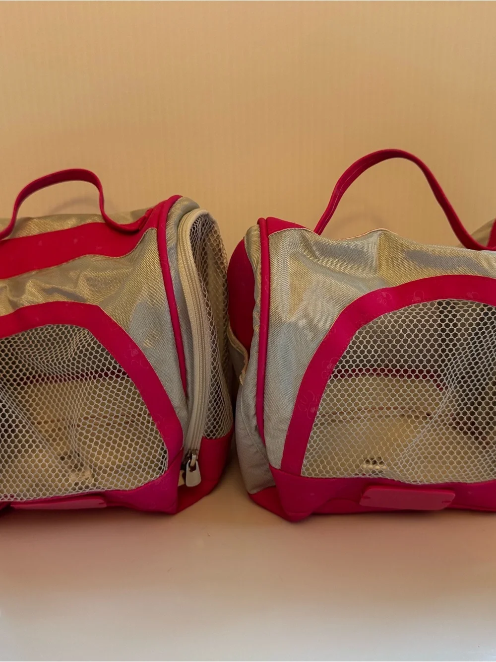 American Girl Doll Galaxy Dog Pet Travel Carry Case Pink Silver Mesh- Lot of 2